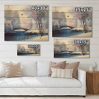 Designart - Winter Scenery With Bridge Of Meandering River III