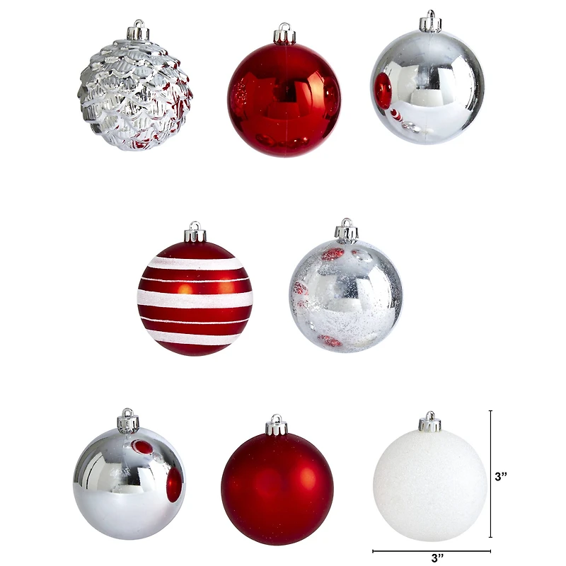 64ct. 3" Red & Silver Shatterproof Ball Ornaments