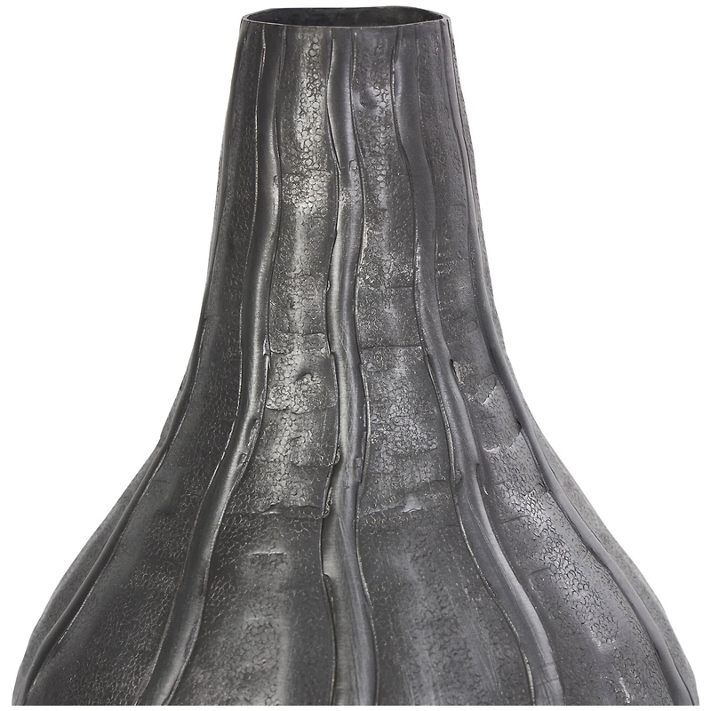 13" Black Metal Snakeskin Inspired Vase with Dimensional Wavy Accents