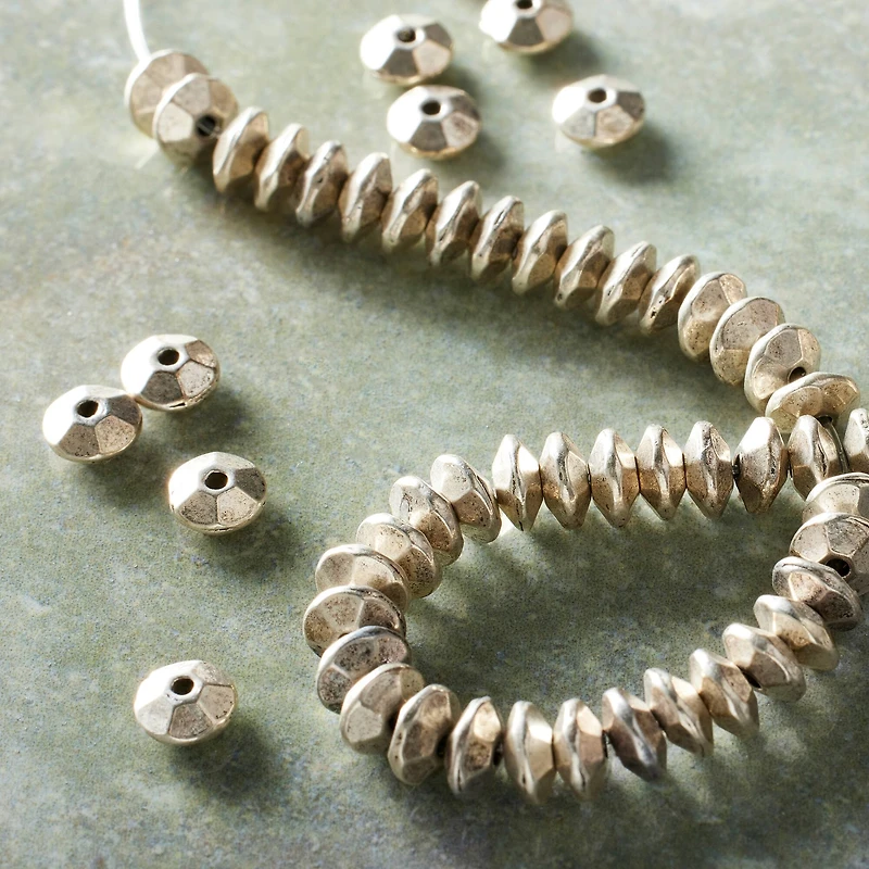 12 Pack:  Silver Plated Rib Rondelle Beads, 6mm by Bead Landing™