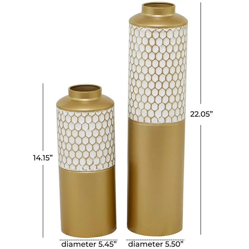 CosmoLiving by Cosmopolitan Gold Metal Honeycomb Vase Set of 2 22", 14"