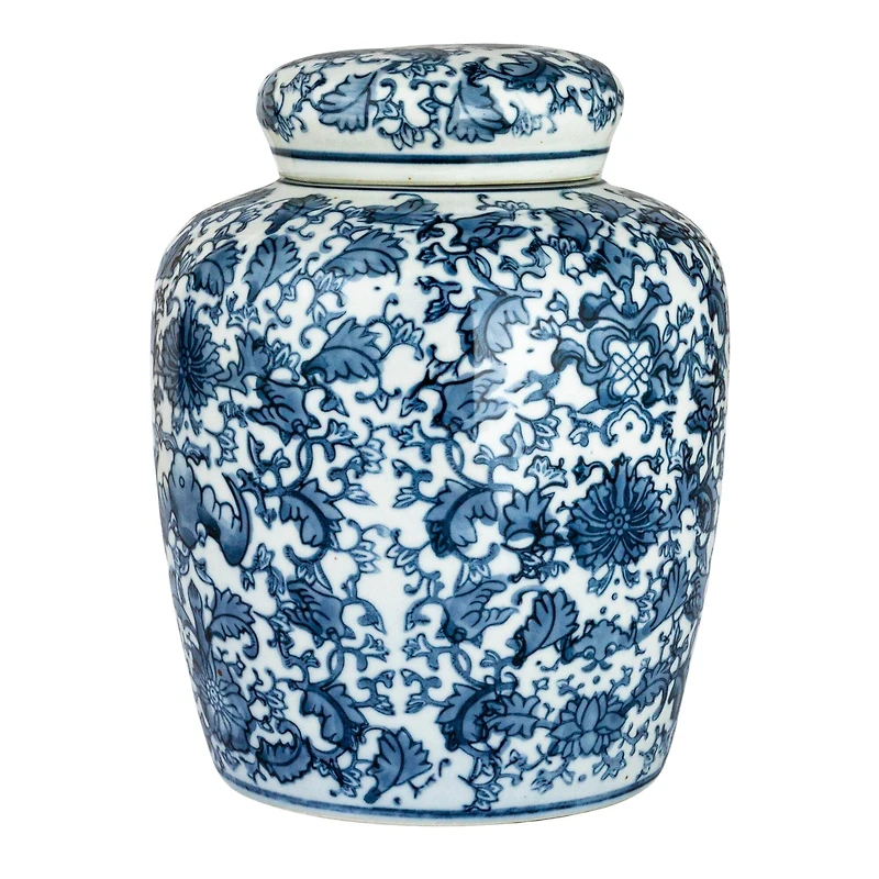 Hello Honey® 8'' Blue & White Ceramic Ginger Jar with Lid