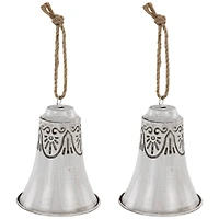 Embossed Bells Christmas Ornaments - 6" - Gray and White - Set of 2