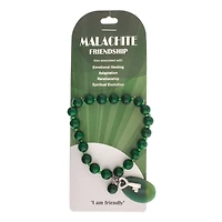 John Bead Malachite Natural Stone Stretch Bracelet with Agate & Key Charm