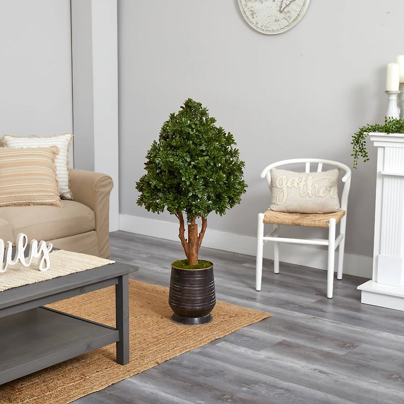 4ft. Tea Leaf Tree in Metal Planter