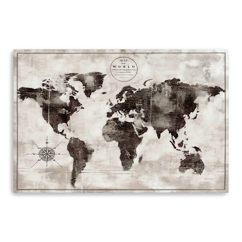 Rustic World Map Black And White Canvas Giclee