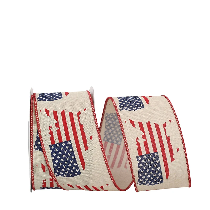 JAM Paper 2.5" x 10yd. Red, White & Blue Map America Wired Ribbon