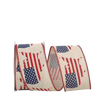 JAM Paper 2.5" x 10yd. Red, White & Blue Map America Wired Ribbon