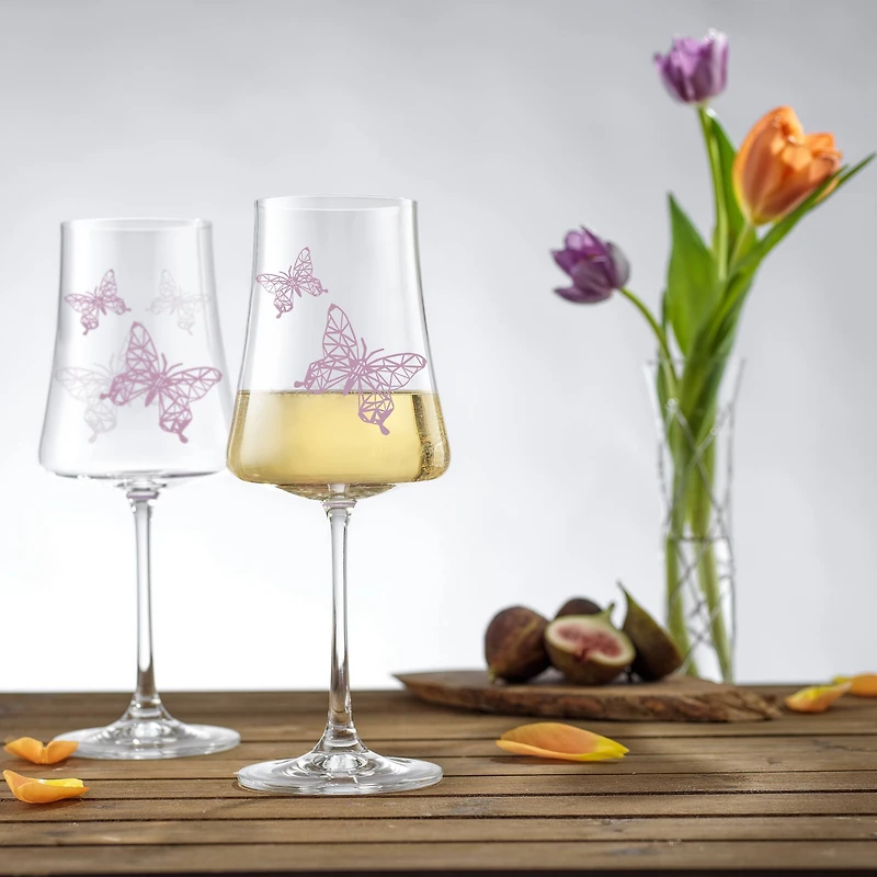 JoyJolt® 19oz. Meadow Butterfly Crystal White Wine Glass Set, 2ct.