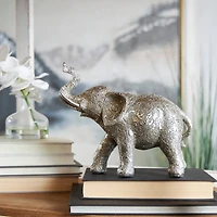 10" Silver Elephant Engraved Floral Sculpture