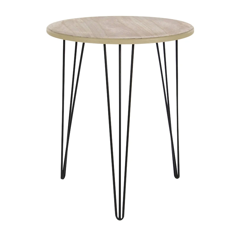 22'' Brown Wood & Black Metal Modern Accent Table