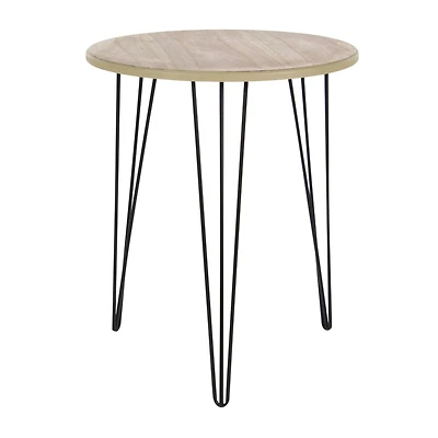 22'' Brown Wood & Black Metal Modern Accent Table