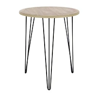 22'' Brown Wood & Black Metal Modern Accent Table