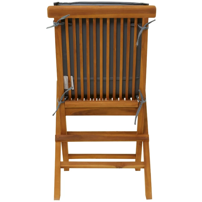 36" Brown Teak Wood Folding Outdoor Dining Chair With Cushions Set