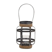 Grey Iron Industrial Candle Holder Lantern, 13" x 10" x 10"