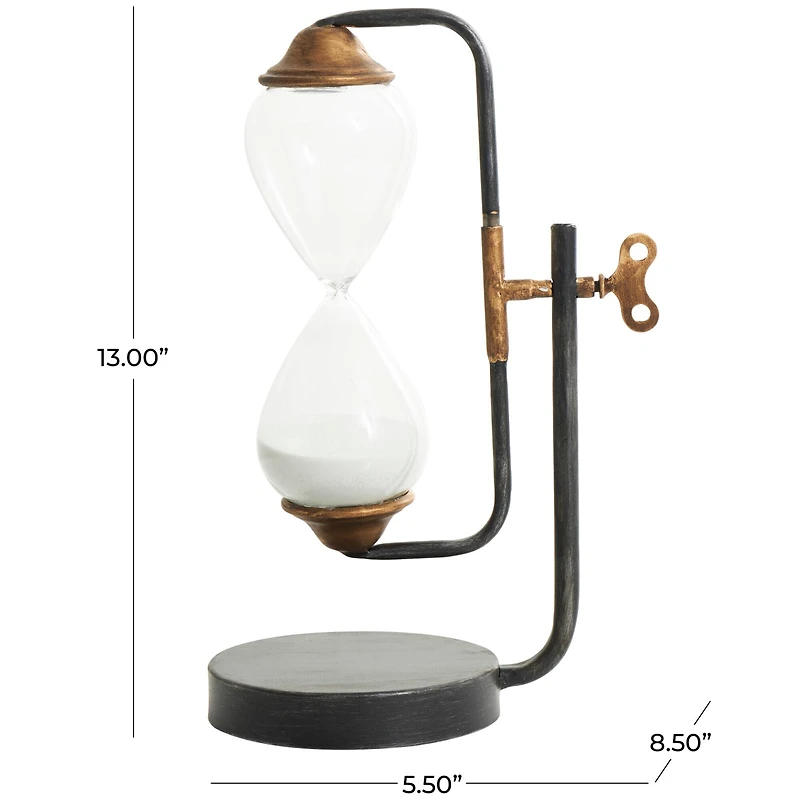 13" Black Metal Suspended Hourglass Timer with Gold Details