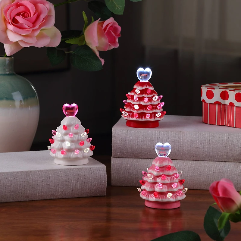 Miss Valentine 4.5" Ceramic Miniature Trees Set, 3ct.