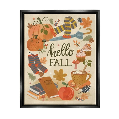 Stupell Industries Hello Fall Cozy Autumn Items Framed Floater Canvas Wall Art