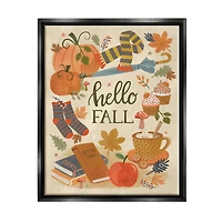Stupell Industries Hello Fall Cozy Autumn Items Framed Floater Canvas Wall Art