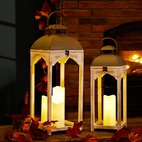 Glitzhome® White Wooden Modern Farmhouse Lantern Set