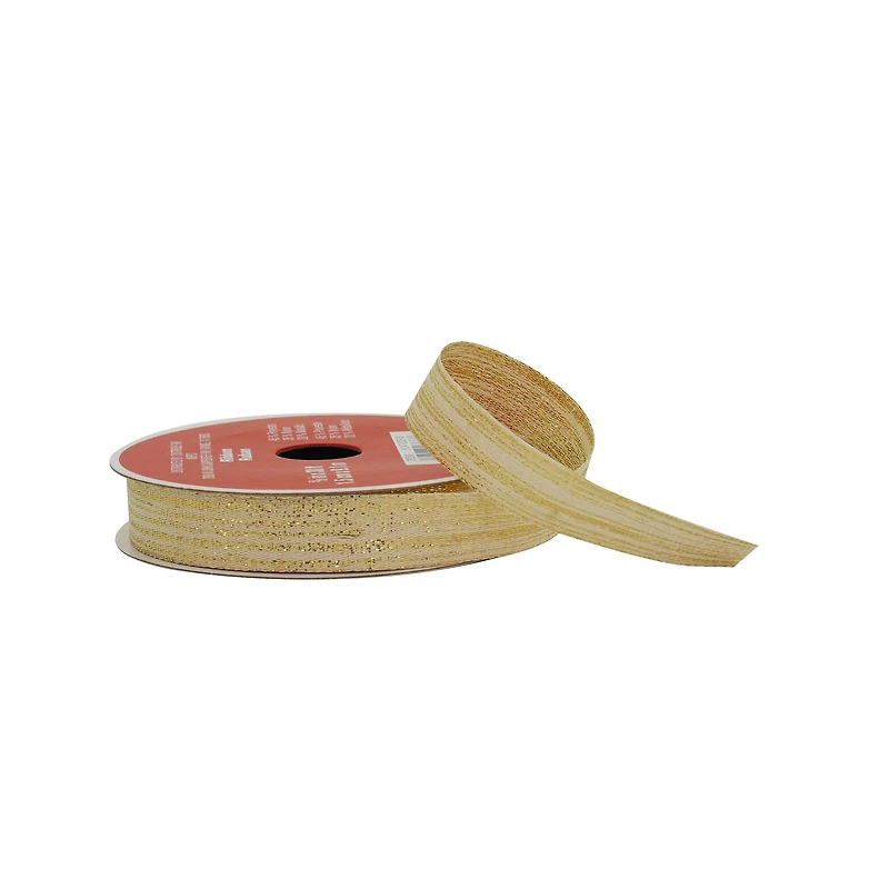 5/8" x 30ft. Cream & Gold Threaded Lace Ribbon by Celebrate It®