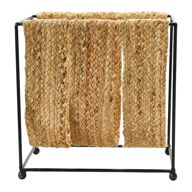 Hello Honey® Natural & Black Woven Jute & Metal Magazine Holder