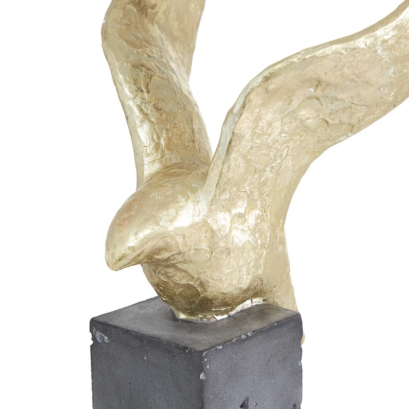 Set of 3 Gold Polystone Birds Sculpture 14", 15", 9"