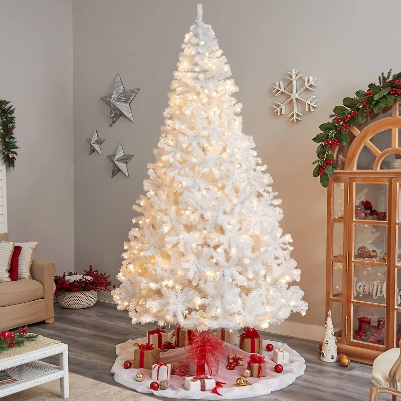 10ft. Pre-Lit White Artificial Christmas Tree, Clear LED Lights