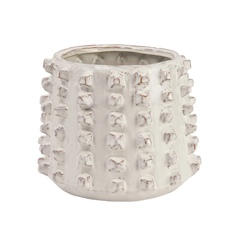 Hello Honey® 11" Ivory Stoneware Sculptural Planter with Raised Dots