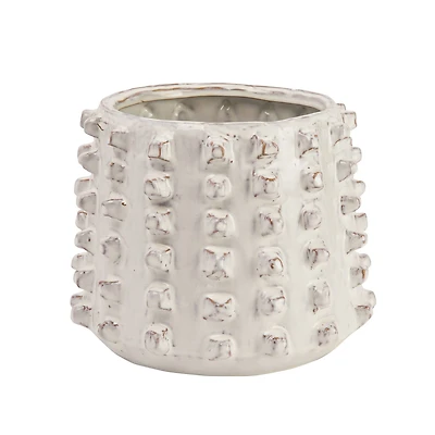 Hello Honey® 11" Ivory Stoneware Sculptural Planter with Raised Dots