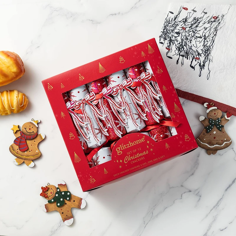 Glitzhome® 12PK 1.25"D x 10"H Christmas Snowflake with Bow Party Cracker with Gift Contents