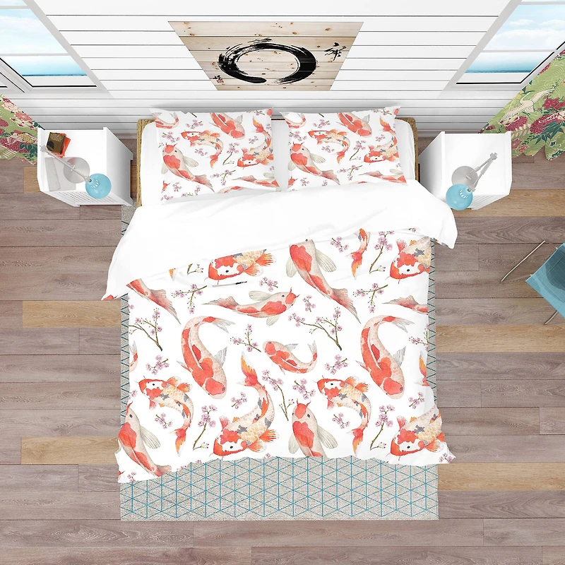 Designart 'Chinese Pattern with Rainbow Carps' Oriental Bedding Set