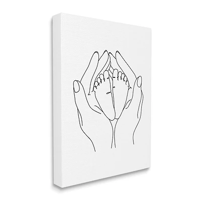 Stupell Industries Hands Holding Baby Feet Minimal Line Drawing Canvas Wall Art