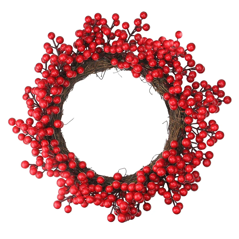 16" Artificial Red Berries Wreath, Unlit