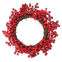 16" Artificial Red Berries Wreath, Unlit