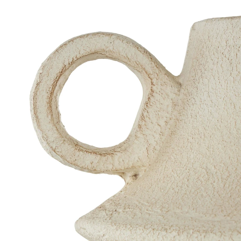 14" Cream Paper Mache Fluted Vase with Ring Handle