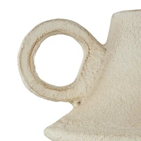 14" Cream Paper Mache Fluted Vase with Ring Handle