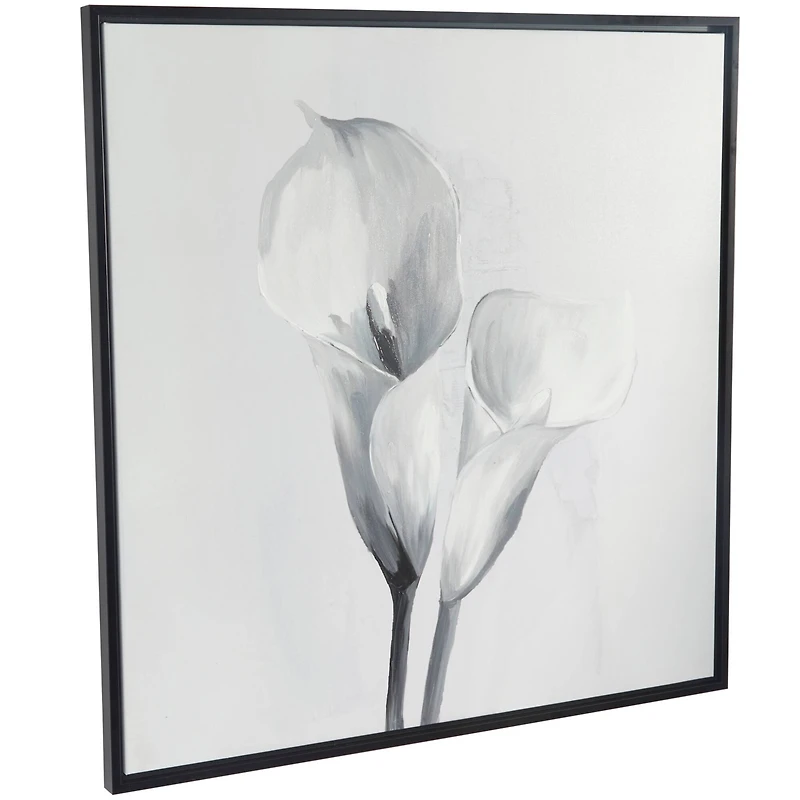 White Canvas Shaded Tulip Floral Framed Wall Art with Black Frame 37" x 1" x 37"