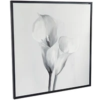 White Canvas Shaded Tulip Floral Framed Wall Art with Black Frame 37" x 1" x 37"