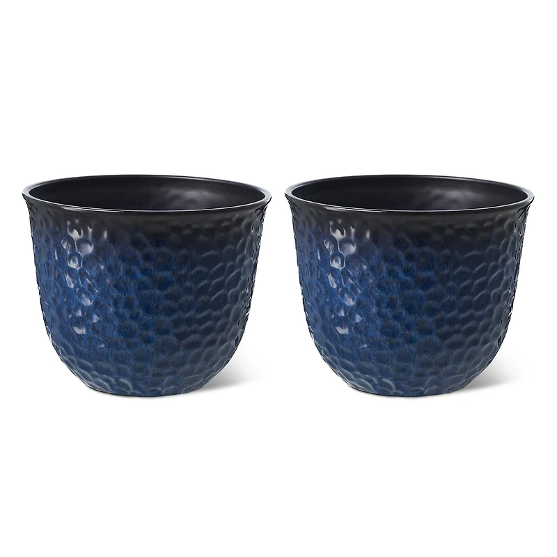 Glitzhome® 15.25" Honeycomb Textured Cobalt Blue Faux Ceramic Plastic Planters, 2ct.