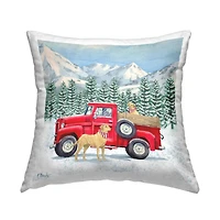 Stupell Industries Winter Dogs Snowy Mountainside Red Truck Throw Pillow, 18" x 18"