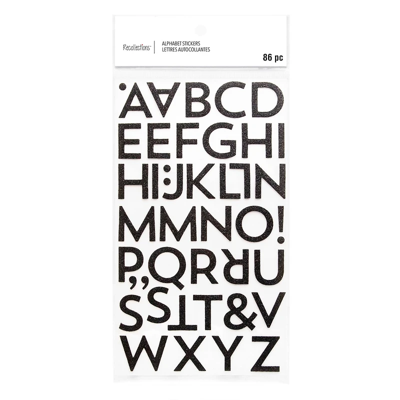 12 Packs: 86 ct. (1,032) Black Glitter Block Alphabet Stickers by Recollections™