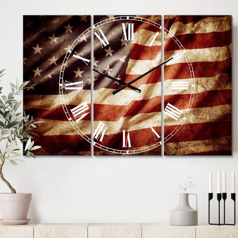 Designart American Flag Multipanel Wall Clock