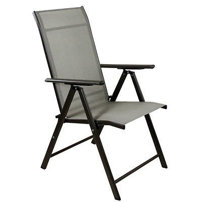 40" Brown Steel and Mesh Foldable Reclining Patio Arm Chair