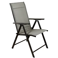 40" Brown Steel and Mesh Foldable Reclining Patio Arm Chair