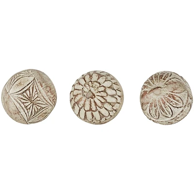 4" Beige Paper Mache Carved Decorative Ball Orbs Set