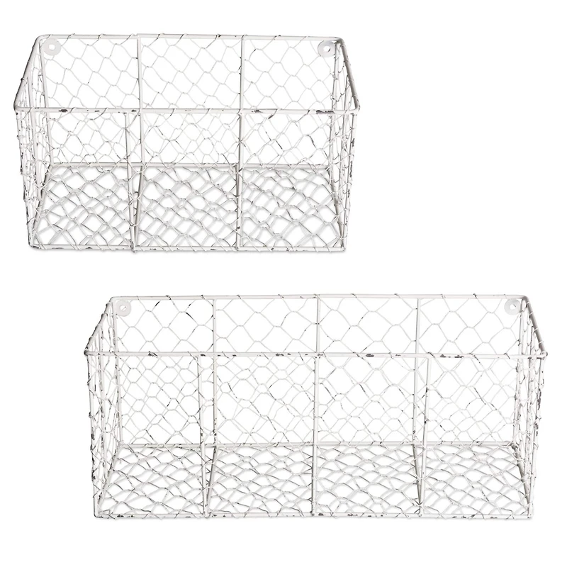 DII® Antique White Wall Mount Chicken Wire Basket Set
