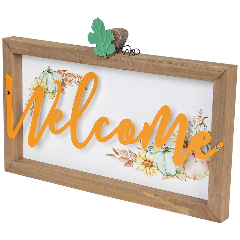 Pumpkins and Sunflowers Welcome Fall Harvest Wall Sign - 11"
