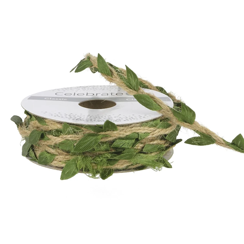 1/4" x 7yd. Jute with Leaves Ribbon by Celebrate It™