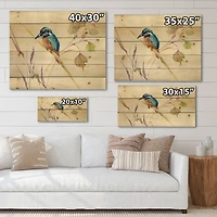 Designart - Common Kingfisher Bird - Traditional Print on Natural Pine Wood